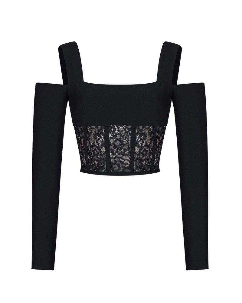 Блуза корсетного типа из кружева и крепа со спущенными рукавами