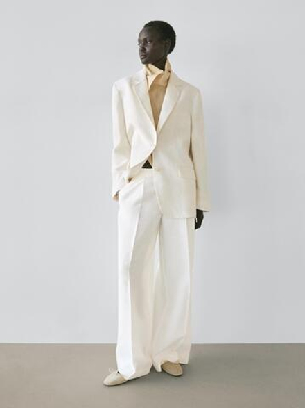 Massimo Dutti Брюки из струящегося льна, экрю