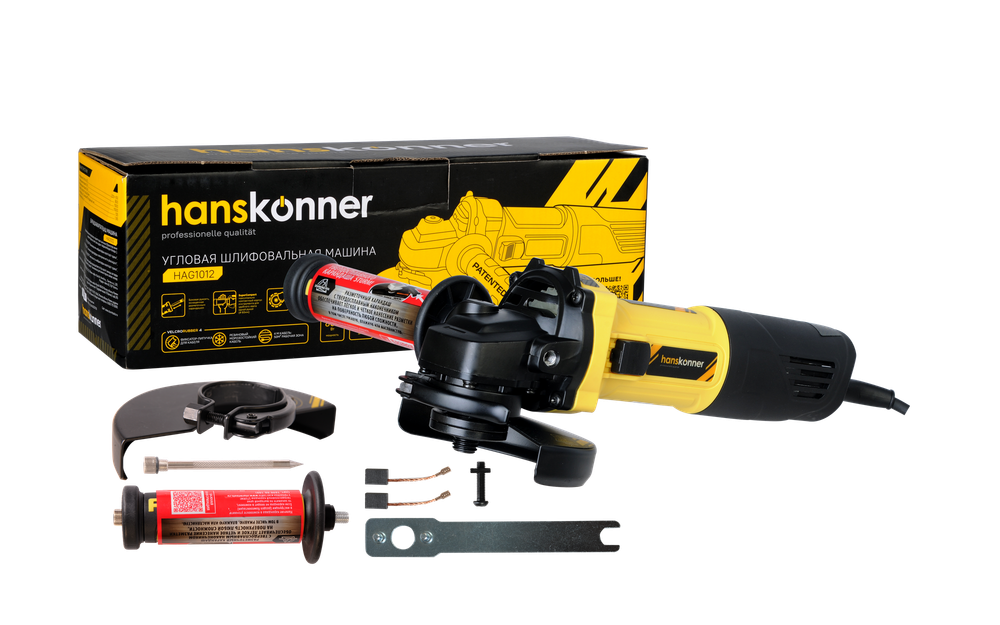 Машина углошлифовальная HANSKONNER HAG1012  125 мм, 800Вт,11000об/мин, быст.кожух,4м рез.кабель