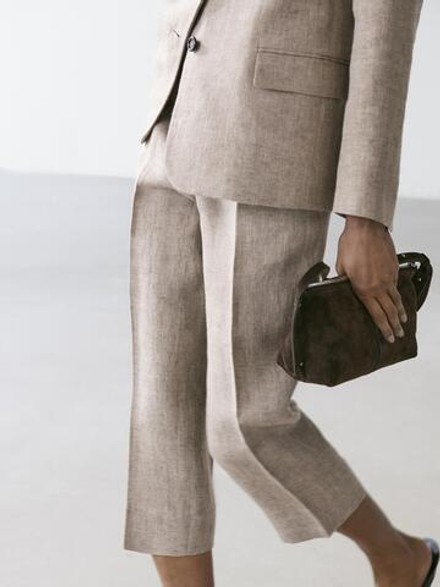 Massimo Dutti Капри из меланжевой льняной ткани, бежевый