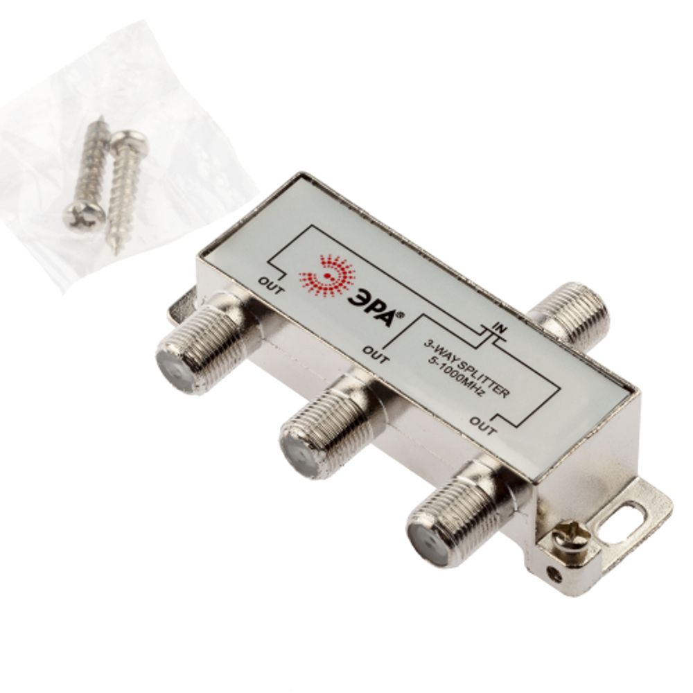 Делитель ТВ ЭРА D-F-02 3 ответвления под F разъём 5-1000 МГц упаковка 1 шт | Разъёмы, переходники, ТВ делители