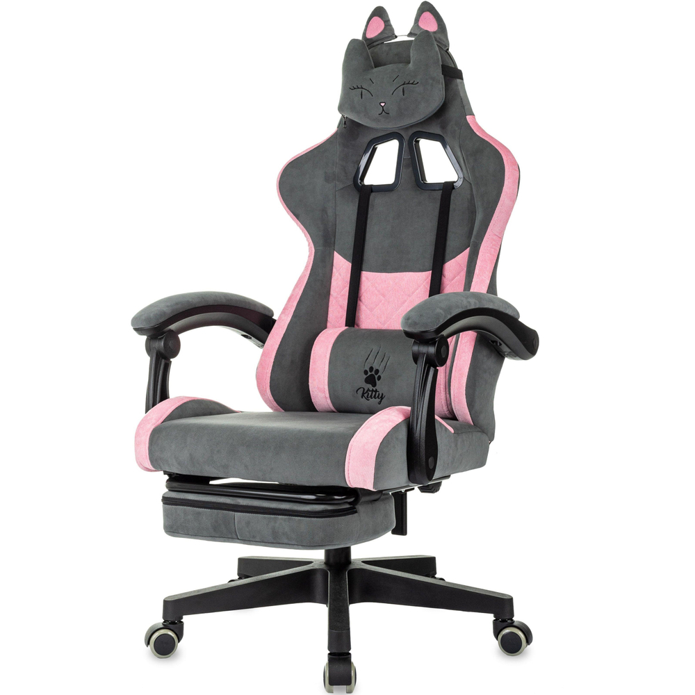 Кресло VB_ Knight Kitty/F сер/роз ткань, пластик чер, подставка для ног