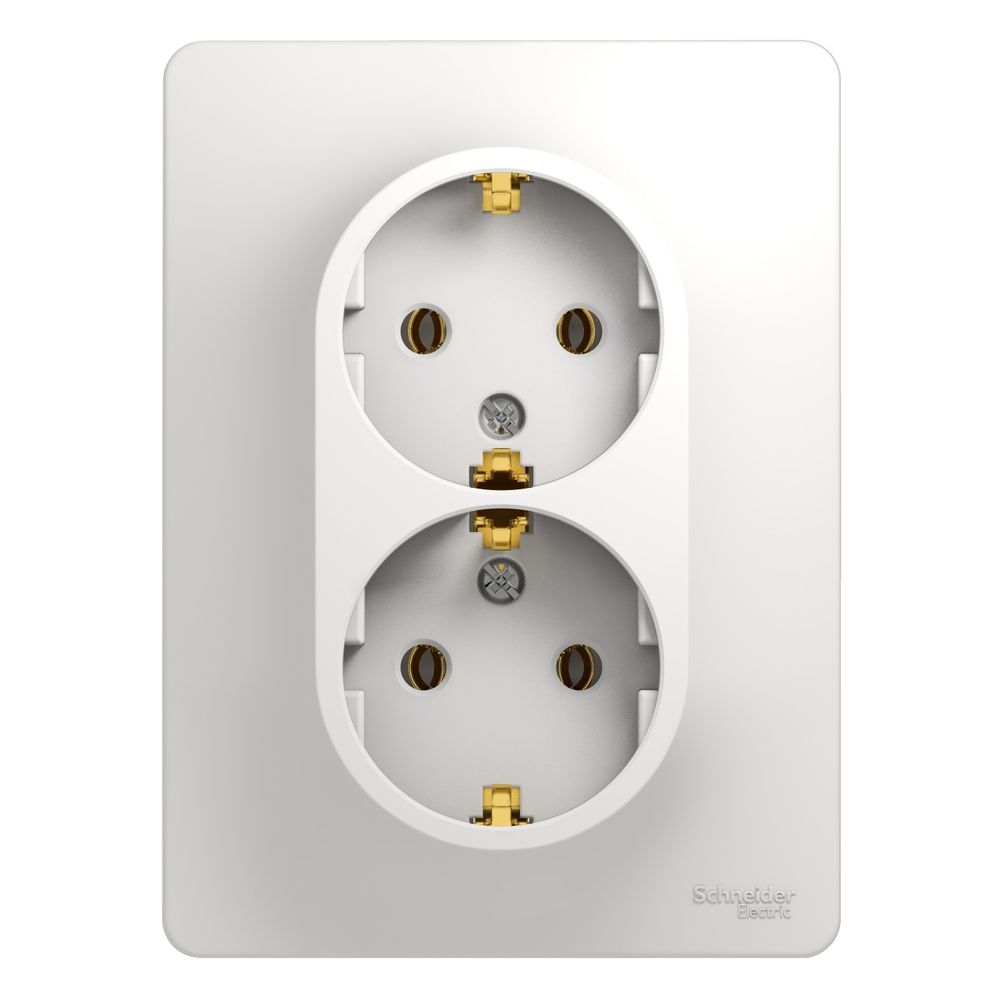 Schneider Electric Glossa Белый Розетка 2-местная с заземляющими контактами в сборе с рамкой IP20 скрытая установка GSL000124