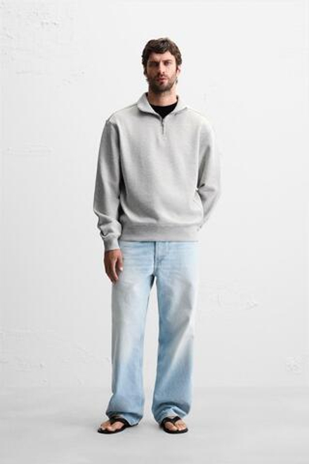 ZARA БАЗОВАЯ ТОЛСТОВКА С ВОРОТНИКОМ НА МОЛНИИ, СЕРЫЙ МЕЛАНЖ