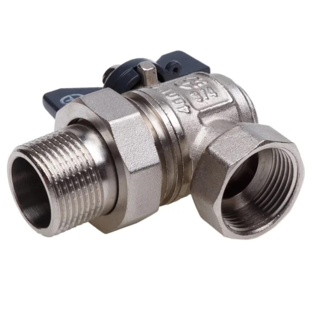 Кран шаровой AQUALINK со сгоном угловой FM 1/2 LU B гайка-штуцер бабочка (100/10)