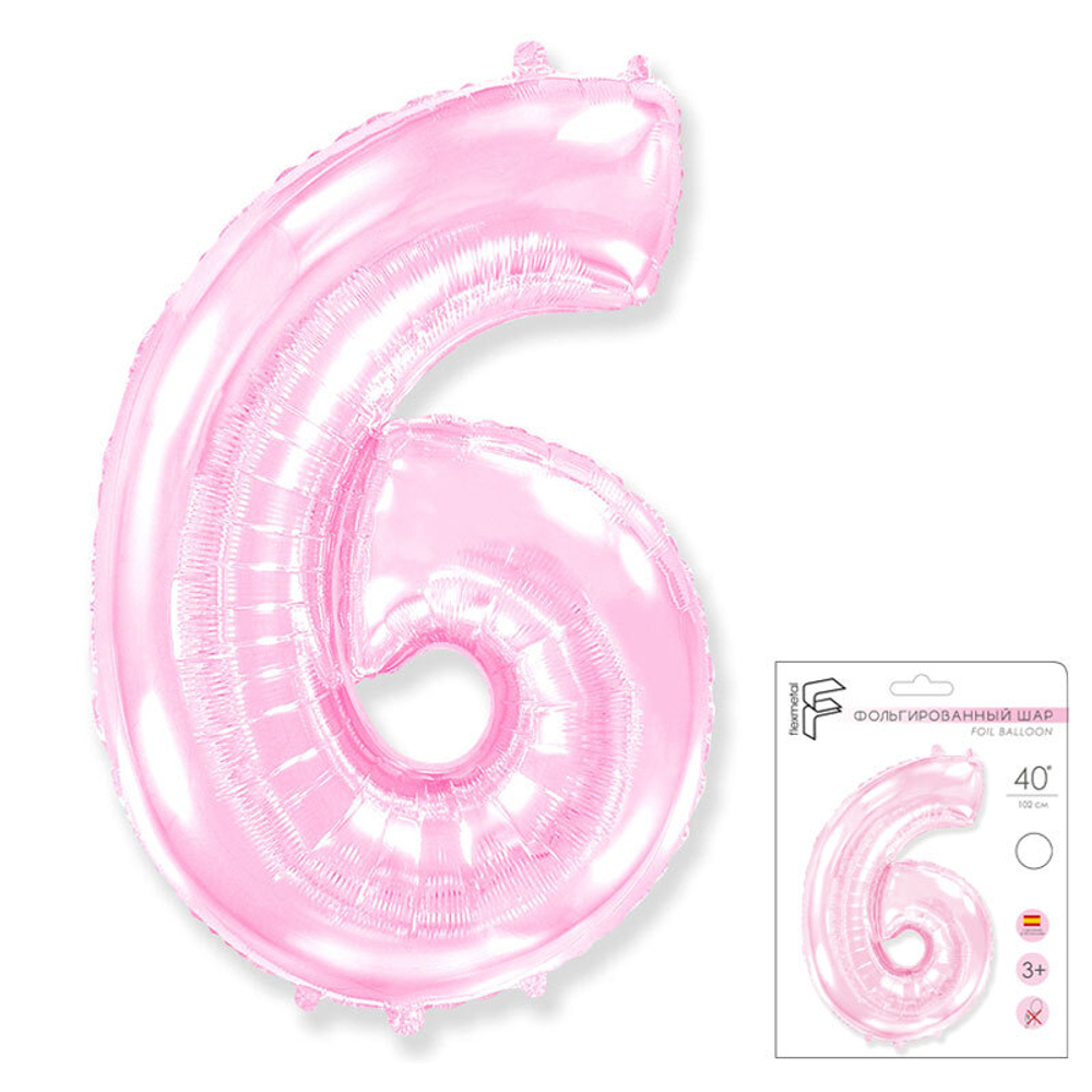 Цифра "6" розовый Fm в упаковке