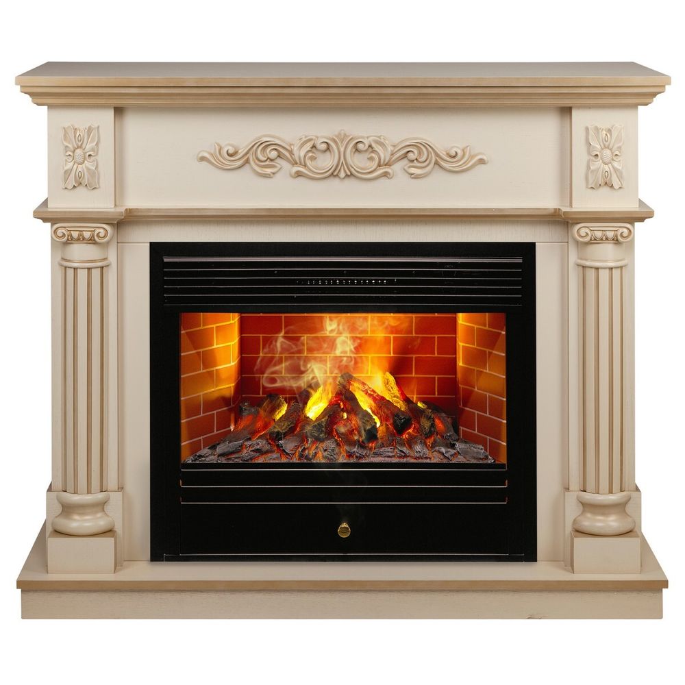 Электрокамин RealFlame Silvia 26 WT белый дуб с золотой патиной с очагом 3D Novara