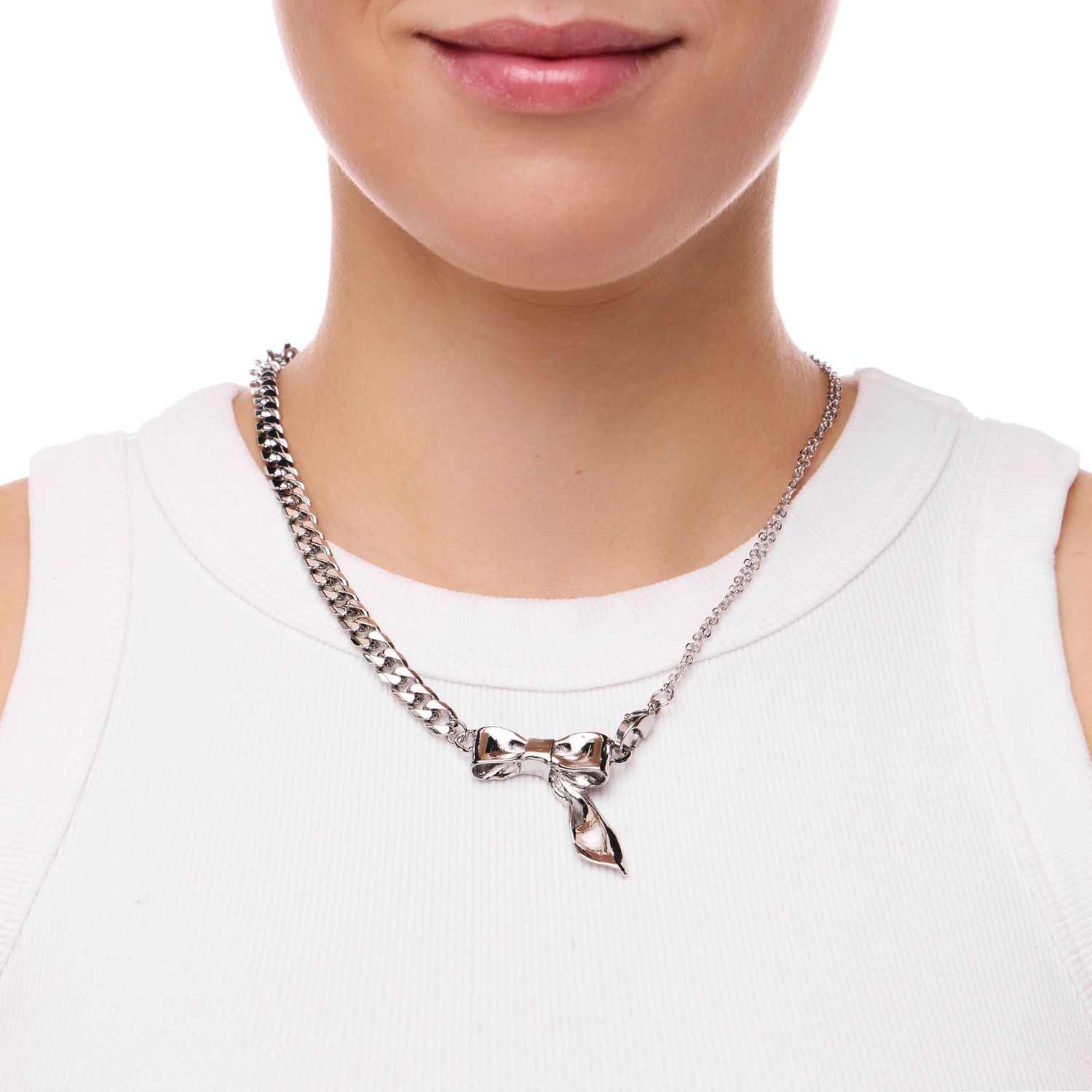 Колье Silver Chain Necklace With A Bow