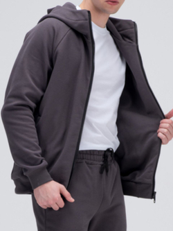Толстовка на молнии с капюшоном теплая. Графит