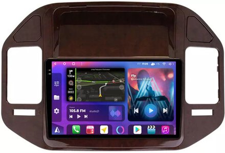 Магнитола для Mitsubishi Pajero 3, Montero 3 1999-2006 (рамка под дерево) - FarCar 7007-3W на Android 13, QLED+2K, TS10, CarPlay, 4G SIM-слот