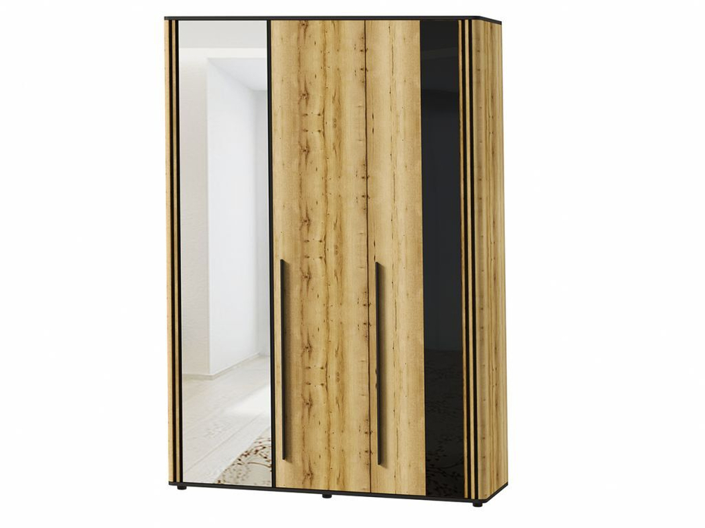 Шкаф для одежды распашной с полками и штангой Дуб Вотан/Черный 150х53х220 см