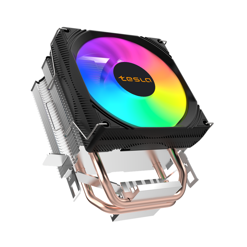 Кулер для CPU TESLA SHADOW 902, 1х92мм, 600-1800rpm, 4-pin, Al+Cu, серебристый-черный-белый/FRGB, 52CFM, 23дБ, 2-PIPE(прямой контакт), TDP 110Вт, INTEL 1700/1200/115x/775/1366, AMD AM5/AM4/AM3(+)/AM2(+)/FM2(+)/FM1/754/940/939 (TSL-902PWM-FRGB)