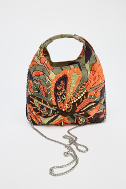 ZARA СУМКА С РАЗНОЦВЕТНЫМ БИСЕРОМ, ОРАНЖЕВЫЙ