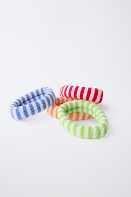 ZARA НАБОР ИЗ 4 РЕЗИНОК ДЛЯ ВОЛОС В ПОЛОСКУ, РАЗНОЦВЕТНЫЙ