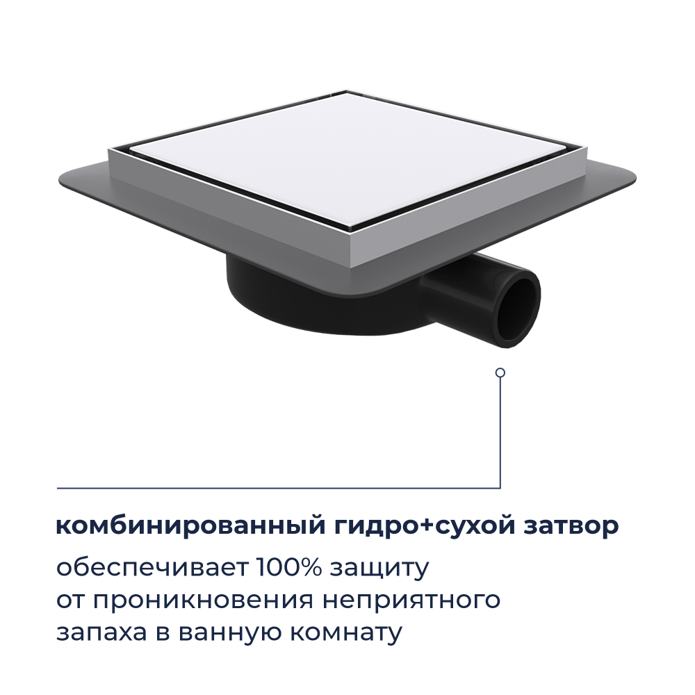Душевой трап RGW SDR-10 квадратный, хром, металлическая крышка, горизонтальный слив (150x150)