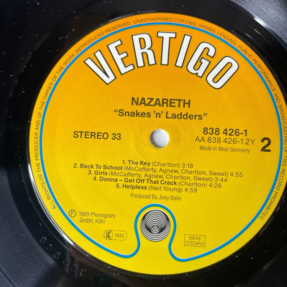 Винтажная виниловая пластинка LP Nazareth Snakes N Ladders (Германия 1989) (Со Стикером)