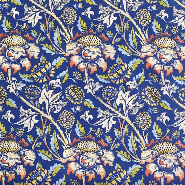 Wandle СИНИЙ, В СТИЛЕ У. МОРРИСА, остаток 0,85 см 100% хлопок Handmade Fabrics 1