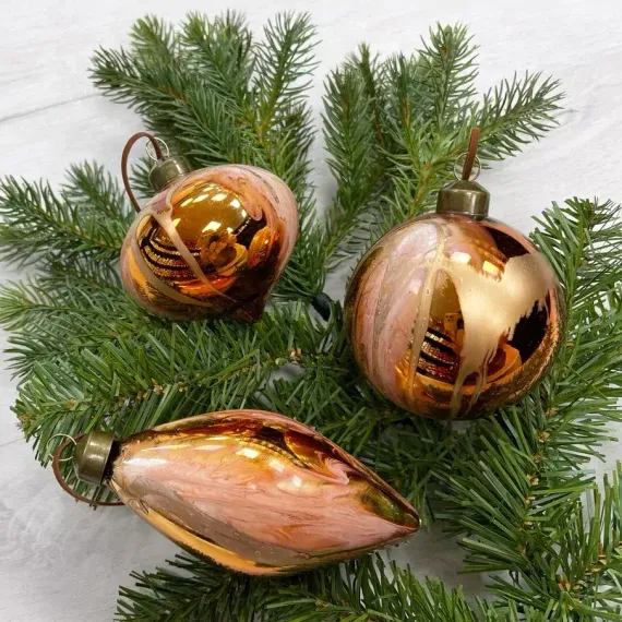 Набор стеклянных украшений Рождественская акварель 80 мм., 12 шт., золото с переливом, Christmas DeLuxe (87200)