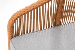 "Канны" диван 2-местный плетеный из роупа, каркас алюминий светло-серый (RAL7035) муар, роуп оранжевый меланж круглый, ткань светло-серая