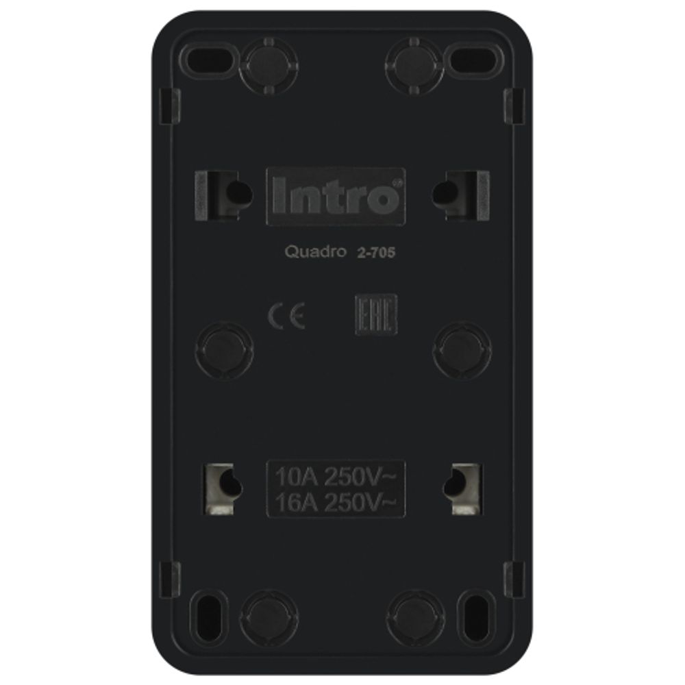 Блок розетка с выключателем Intro Quadro 2-705-05 вертикальный 10-16-А-250В IP20 ОУ антрацит | Intro Quadro