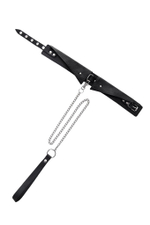 Черный кожаный ошейник-воротник с поводком (Цвет: черный)