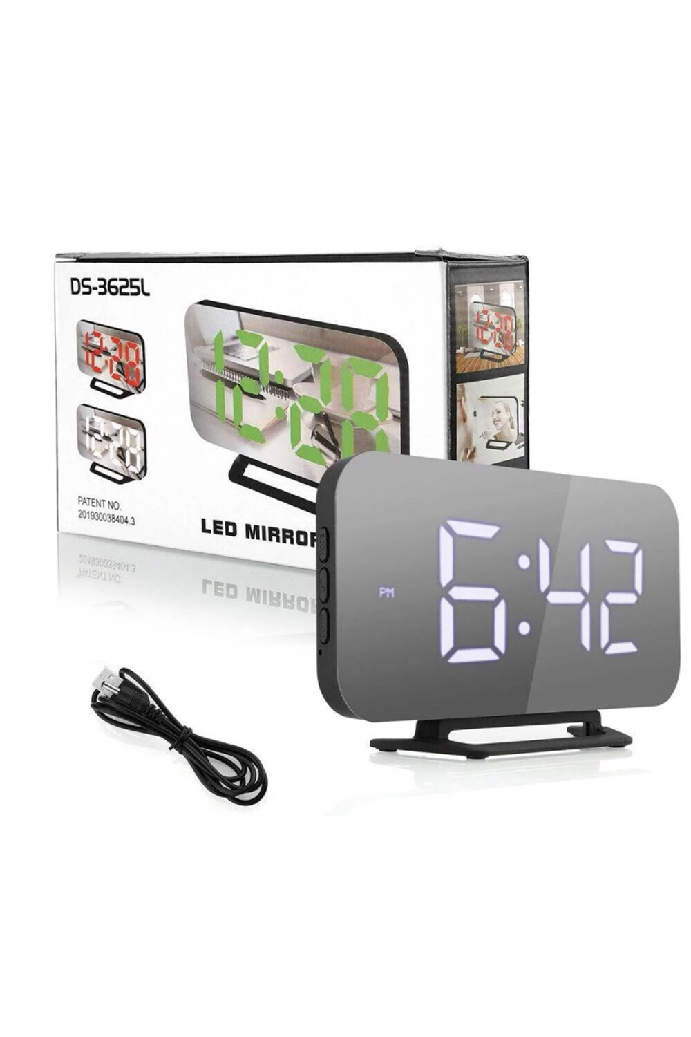 Часы зеркальные LED MIRROR DS-3625L белое свечение