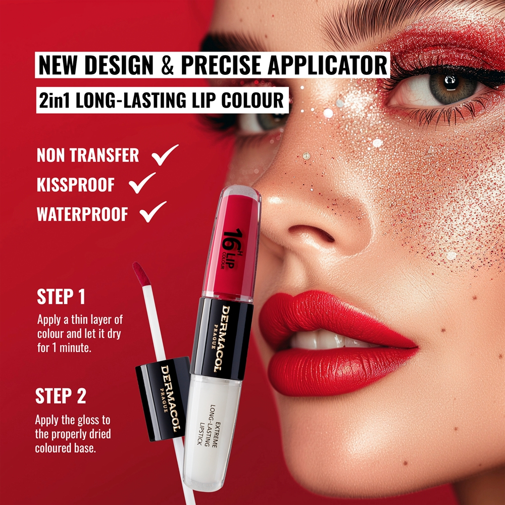 Dermacol 16H Lip Colour - Долговременная помада и блеск для губ оттенок 03 Hot Date, 2 ml