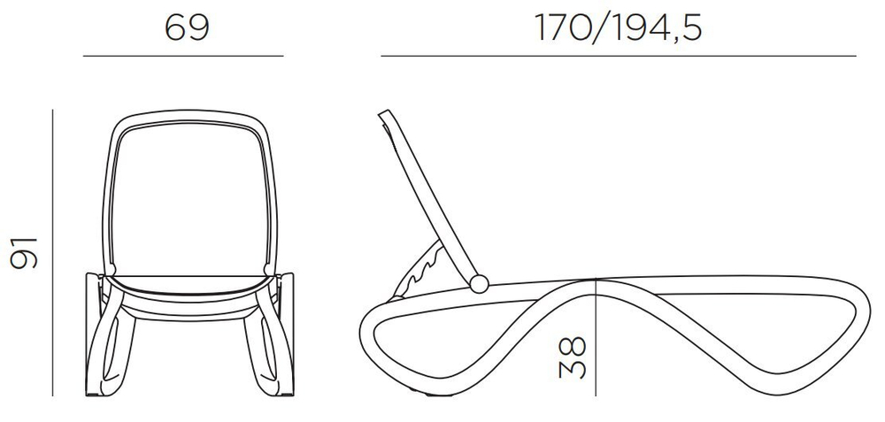 Шезлонг-лежак пластиковый, Nardi Omega, кофе