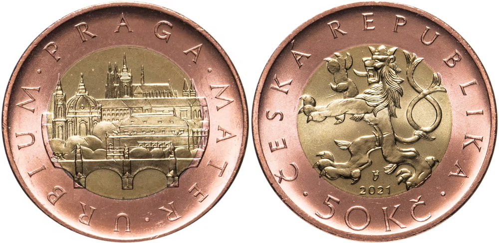 Чехия 50 крон, 1993-2024 Карлов мост XF