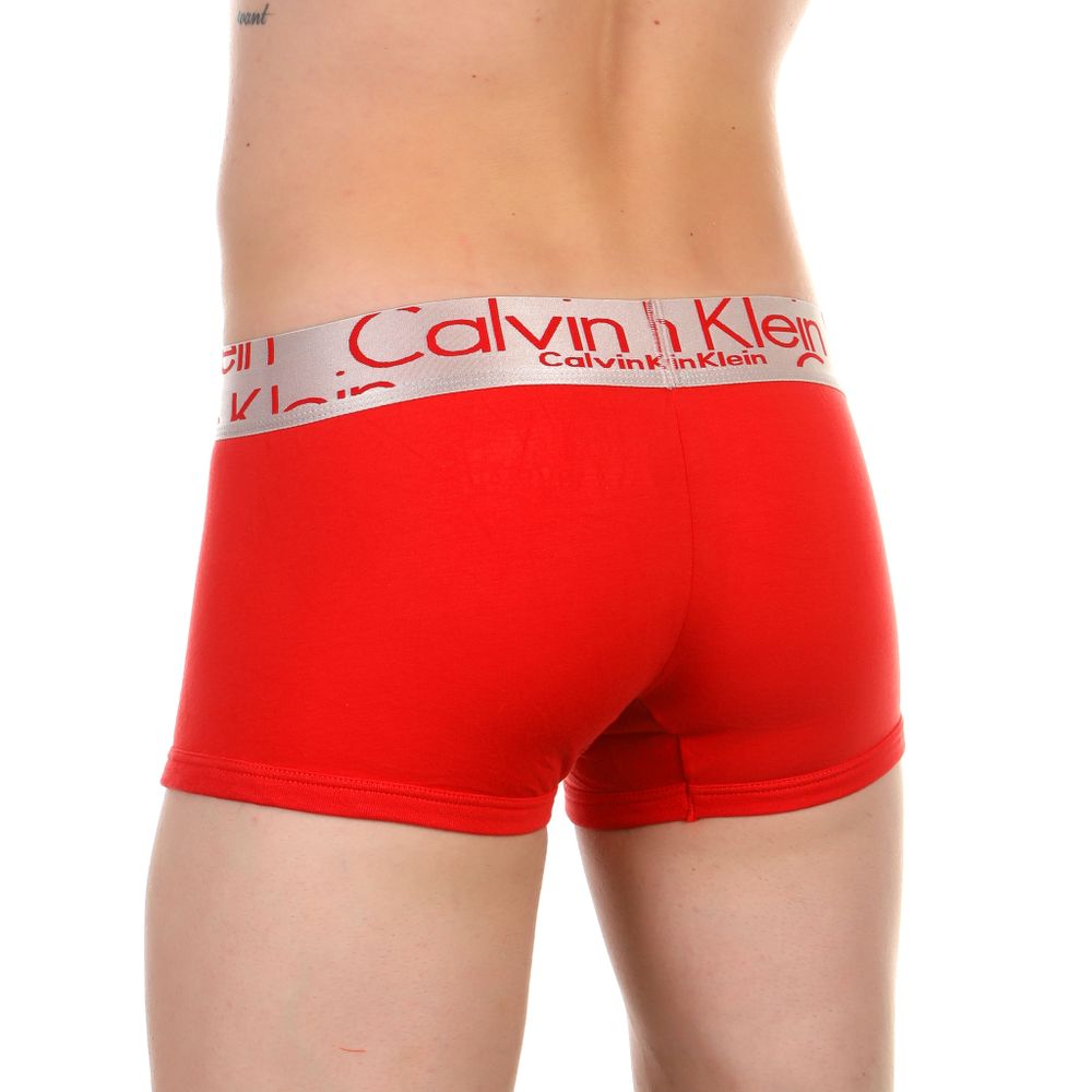 Мужские трусы боксеры красные с серебристой резинкой Calvin Klein Steel Waistband