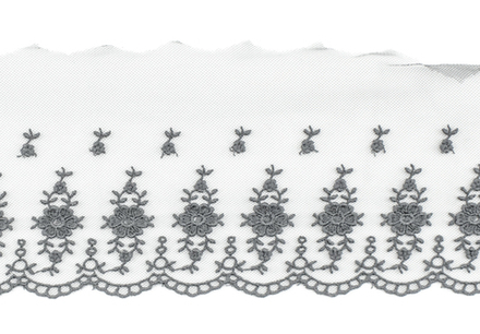 Вышивка на тюле, ширина 110 мм, длина 13,8 м, 100% полиэстр, цвет белый (10216022/260318/0004472/3_И