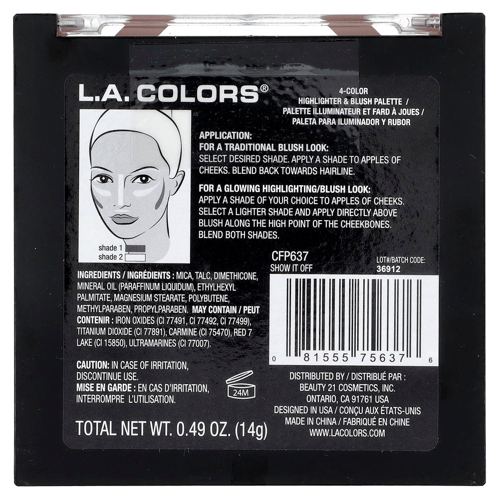 L.A. Colors, Blush + Highlight Palette, Cfp637 Show It Off, 14 г (0,49 унции)