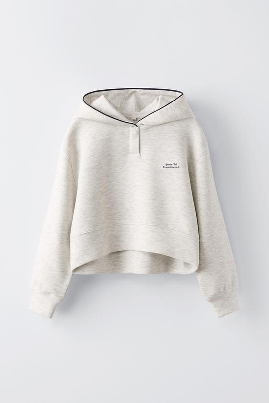 ZARA ХУДИ С ОКАНТОВКОЙ, СЕРЫЙ С МЕЛАНЖЕВЫМ ЭФФЕКТОМ