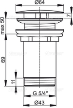 Водослив для раковины AlcaPlast A396 5/4 цельнометаллический с большой пробкой