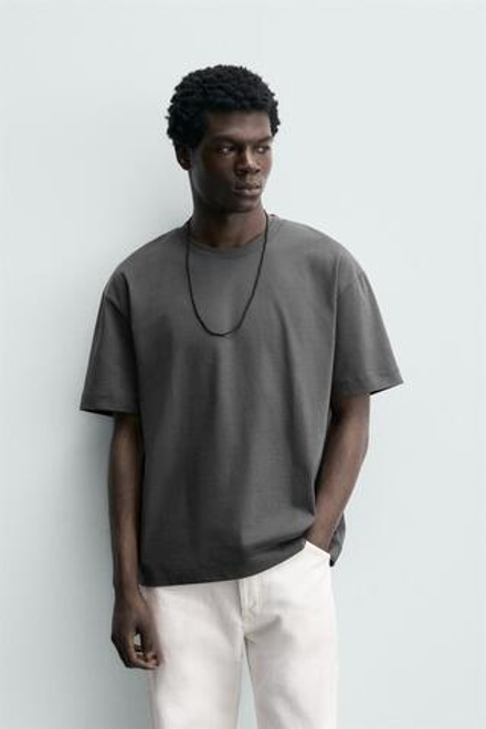 ZARA ФУТБОЛКА RELAXED FIT, ТЕМНЫЙ АНТРАЦИТ