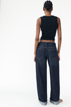 ZARA ДЖИНСЫ TRF RELAXED С НИЗКОЙ ПОСАДКОЙ И ОТВОРОТАМИ, ТЕМНЫЙ ИНДИГО