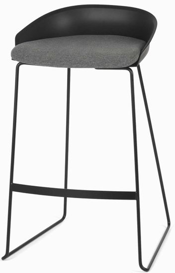 Барный стул Wally металлический черный, сиденье пластик и серая ткань