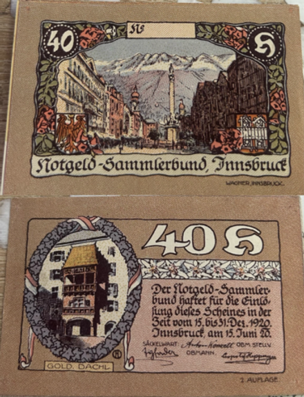 Австрия 40 геллеров 1920 Инсбрук aUNC