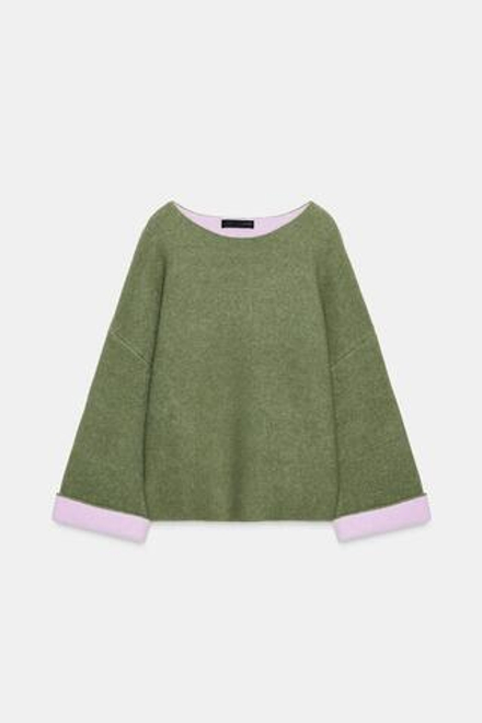 ZARA КОМБИНИРОВАННЫЙ ВЯЗАНЫЙ ДЖЕМПЕР, ЛИНЯЛЫЙ ЗЕЛЕНЫЙ