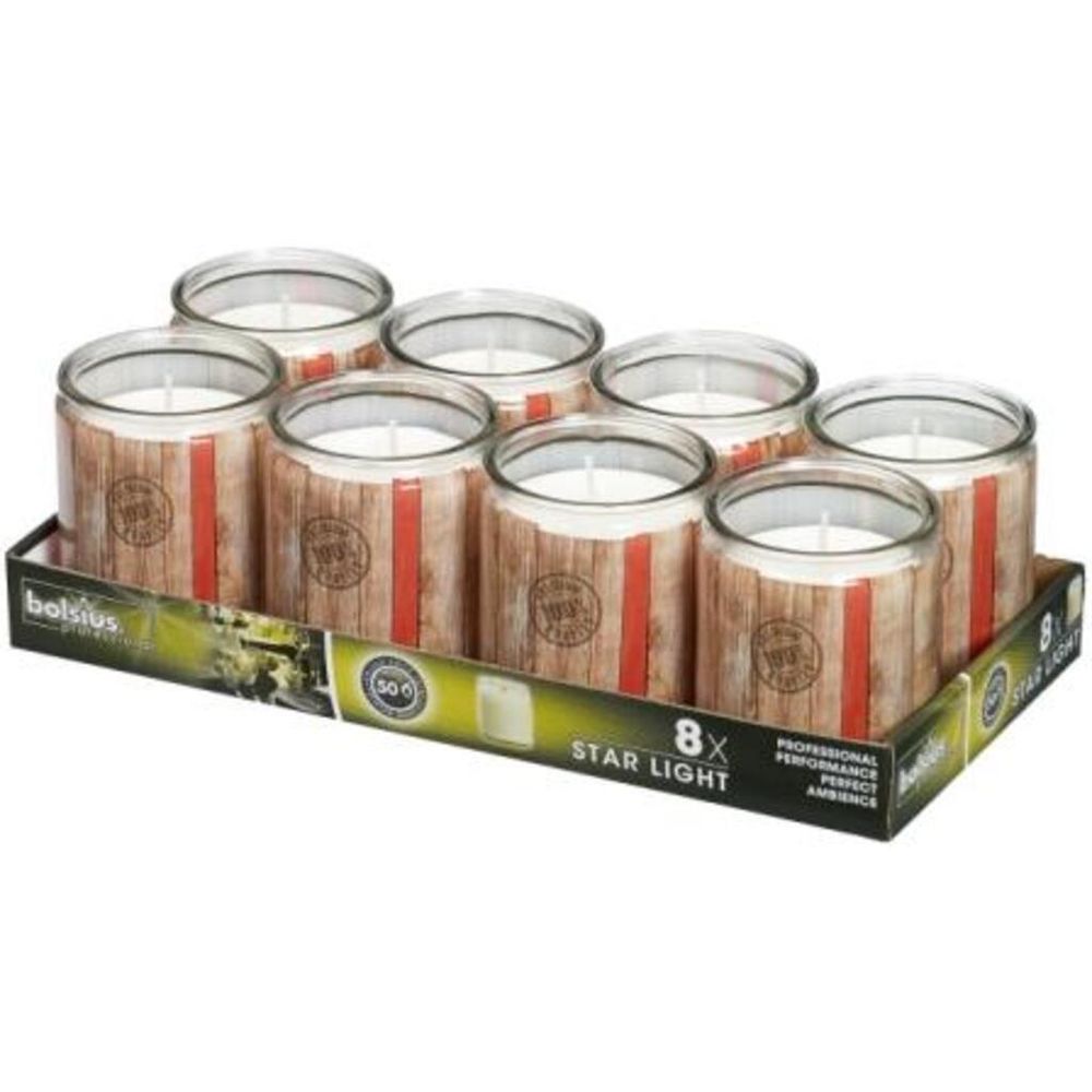 Свеча Bolsius сервировочная в стеклянной банке "Wood", 50 часов горения, 100% парафин, 8