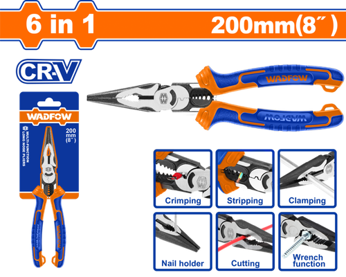 Длинногубцы многофункциональные 200 мм 6 в 1 (6/36) WADFOW WPL2778