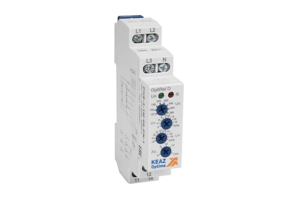 Реле контроля фаз OptiRel D PHS-3-1M-06-PP-1 повышенного/пониженного настр асимметрии 3Ф 1СО КЭАЗ