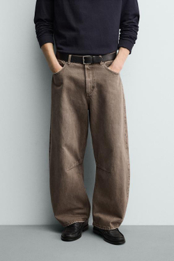 ZARA БРЮКИ BARREL FIT, КОРИЧНЕВЫЙ
