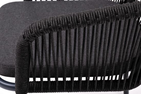 "Марсель" стул плетеный из роупа, каркас алюминий темно-серый (RAL7024) муар, роуп темно-серый круглый, ткань темно-серая 027