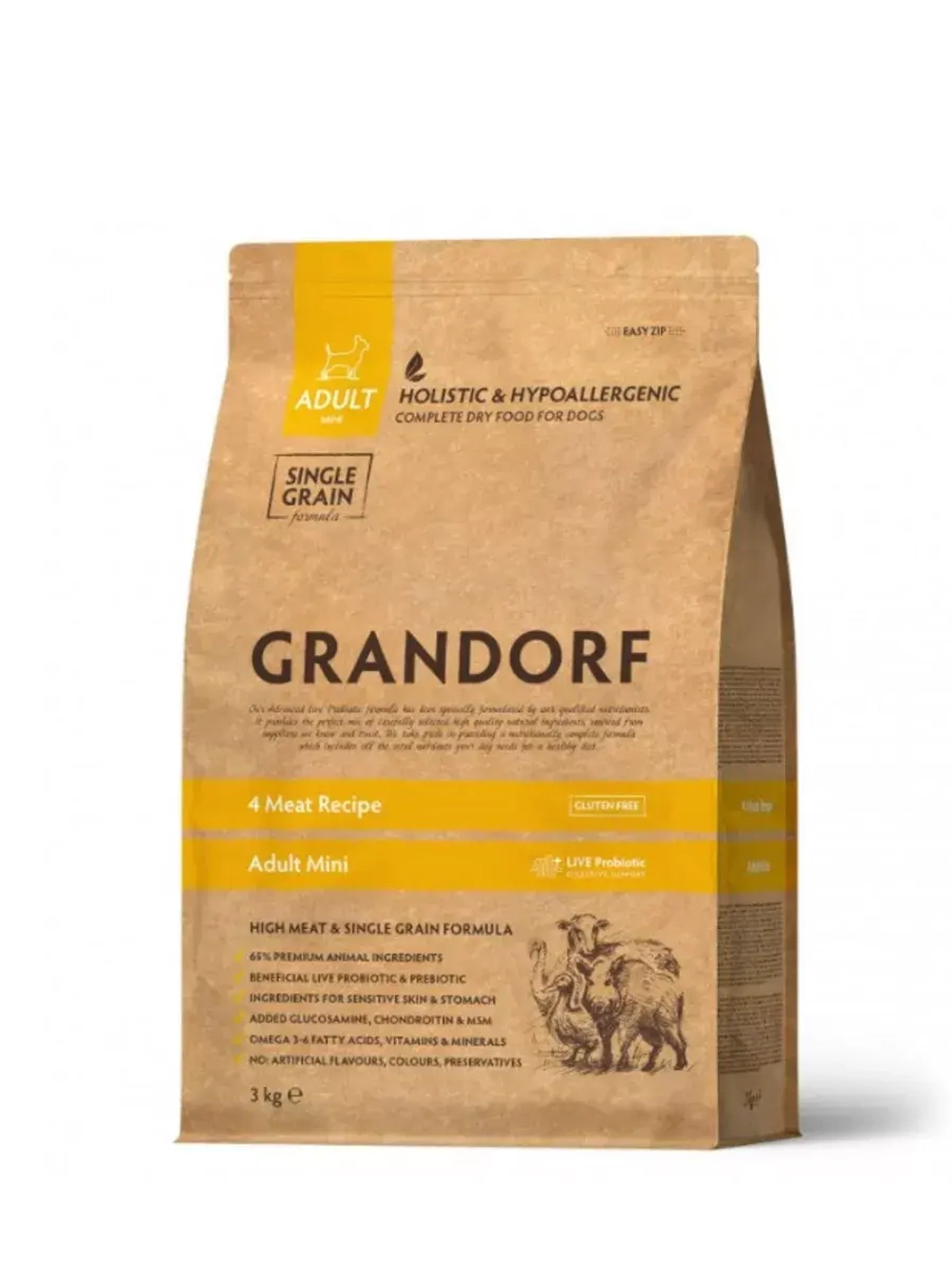 GRANDORF DOG 4 Meat PROBIOTIC MINI (Грандорф Дог Мини) корм сухой для миниатюрных собак 4 Мяса 3кг