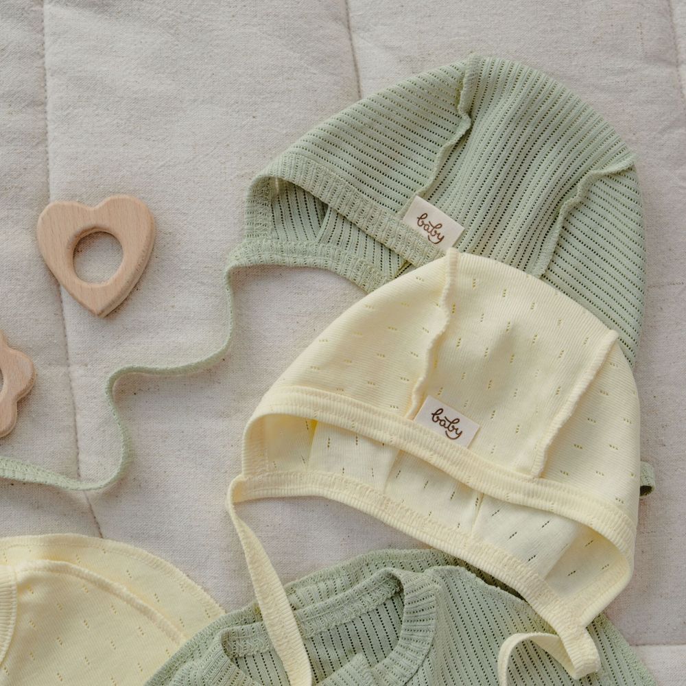 Чепчик "Шалфей" из хлопка в рубчик 0-3 м