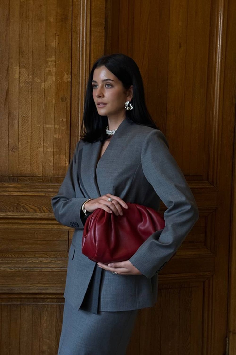 Жакет с двойным лацканом серая шерсть мериноса