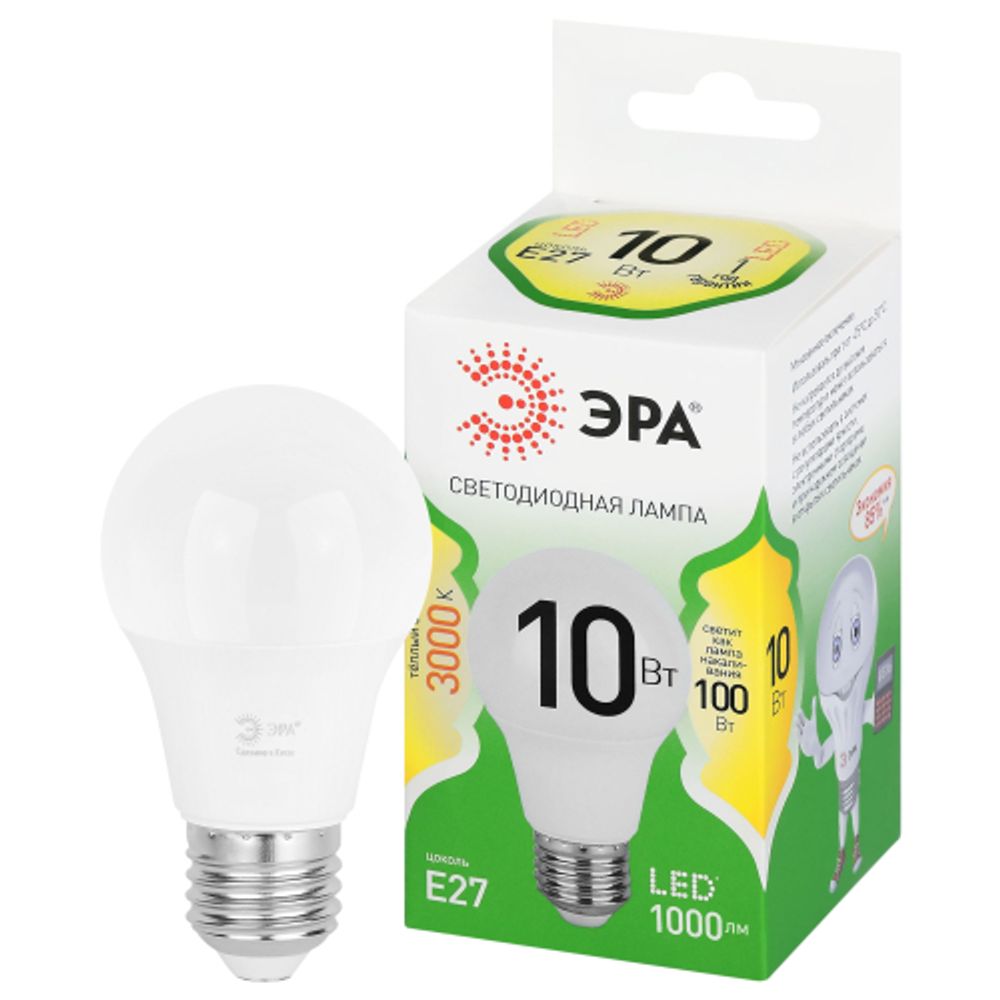 Лампа светодиодная ЭРА GREEN LINE LED A60-10W-830-E27 GL 10Вт груша теплый свет E27 | Лампы cветодиодные Груша (A)