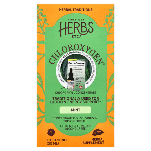 Herbs Etc., ChlorOxygen®, концентрат хлорофилла, без спирта, мята, 30 мл (1 жидк. Унция)