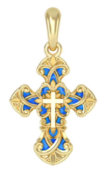 Крест с витражной эмалью "Спаси и Сохрани"